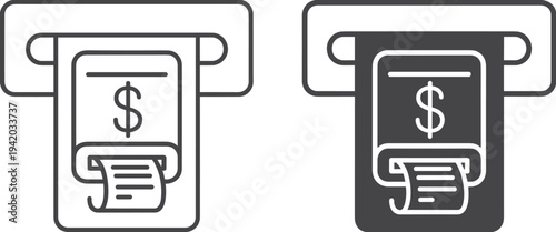 ATM receipt printing icons in two styles cash withdrawal