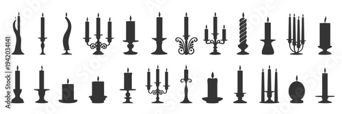 Silhouette Collection of Assorted Candles and Candlesticks