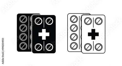 Two blister packs of pills one dark and one light silhouette