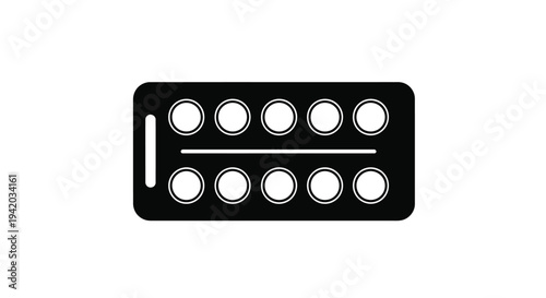 A black silhouette of a medication blister pack with pills