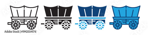 Covered Wagon Icon Set Vintage Horse-Drawn Vehicle and Transportation Symbols Vector