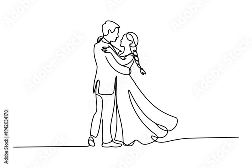Black and white line of a couple embracing in a dance pose line couple woman embrace