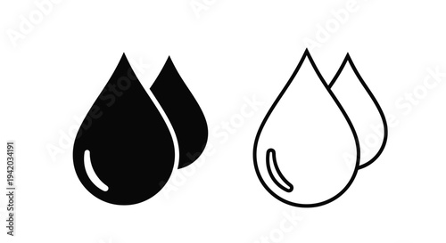 Two water droplet icons one filled and one outlined silhouette