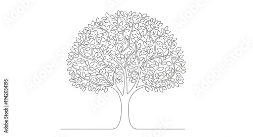 Stylized Tree Illustration with Intricate Branches and Leaves.