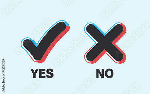Yes and No symbols with glitch effect Keywords: yes, no, check, cross, symbol, mark, correct