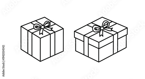 Two gift boxes with bows a simple black and white silhouette