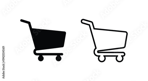 Two shopping carts one filled and one empty in black and white silhouette