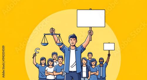 Diverse group protesting for justice equality.