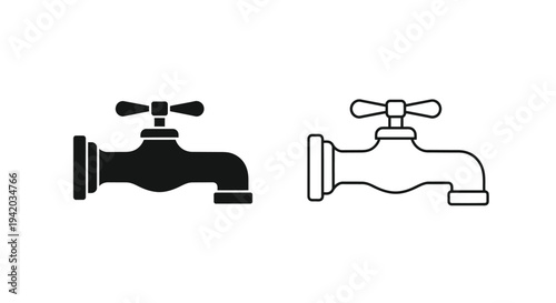 Two black faucet icons with differing styles a bold silhouette