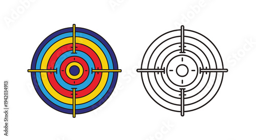 Colorful target and its white outline version a striking silhouette