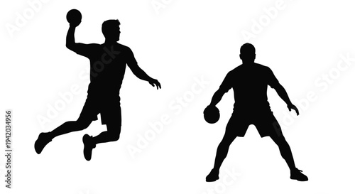 Handball players in action dynamic poses captured as a silhouette