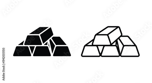 Two stacks of gold bars one filled and one outlined silhouette