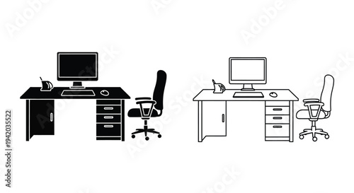 Two office desk setups in contrasting styles a sleek silhouette