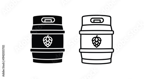 Two beer barrels one solid black and one outlined a graphic silhouette