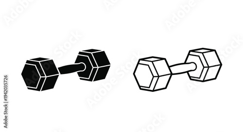 Two hexagonal dumbbells displayed in contrasting designs a striking silhouette