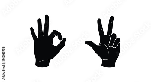 Two hands displaying ok and pointing signs a striking silhouette