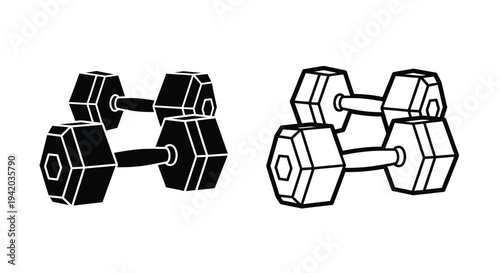 Geometric dumbbells in a black and white design a striking silhouette