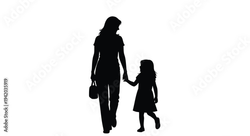 Mother and daughter walking hand in hand a striking silhouette