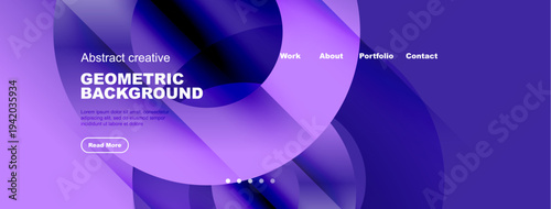 Abstract geometric background design. Purple, blue hues blend. Website header with navigation options present. Modern aesthetic.