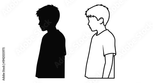 Two young boys facing opposite directions a striking silhouette