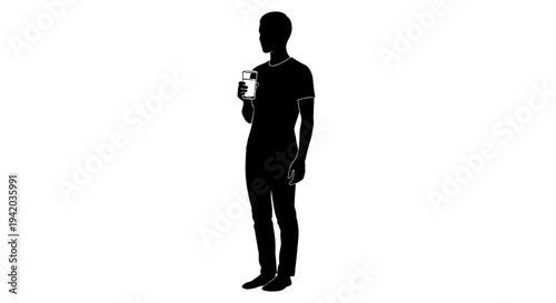 Vector silhouette of a man holding a coffee cup