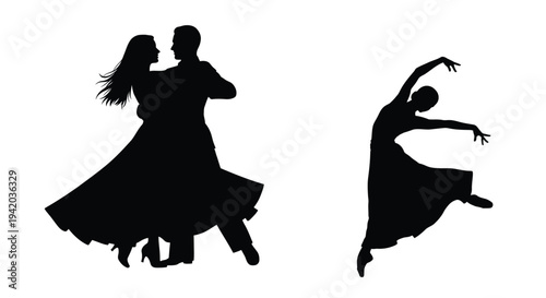 Elegant dancers in motion a striking black silhouette