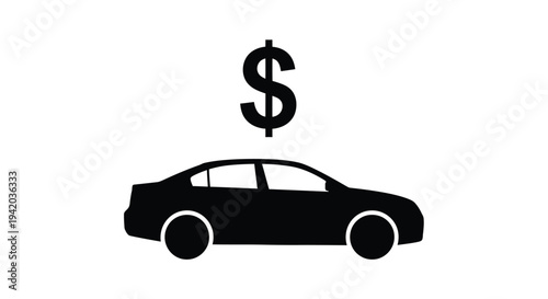 A car below a dollar sign depicted in black silhouette