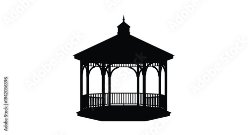 Detailed black silhouette of a classic gazebo structure silhouette