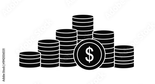 Stack of coins with a dollar sign a striking black silhouette
