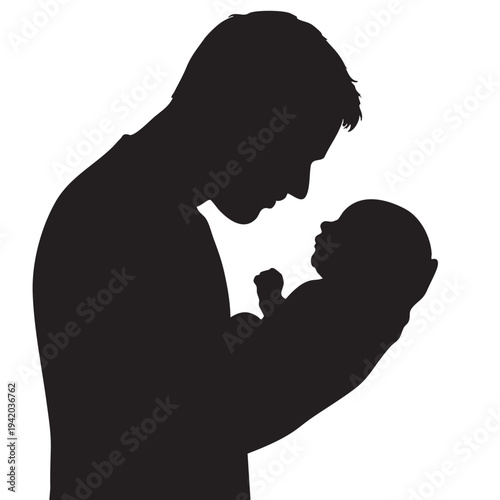 Silhouette of father holding newborn baby vector illustration