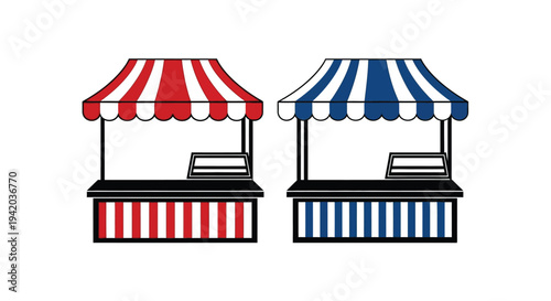 Two market stalls with striped awnings a bold graphic silhouette