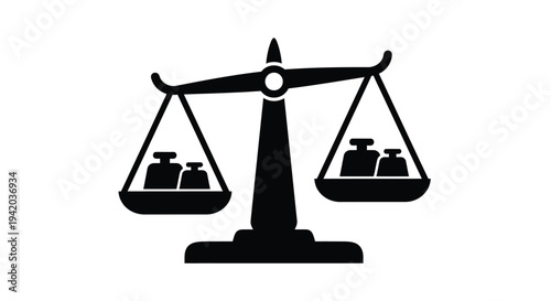 A black scale with weights on each side a striking silhouette