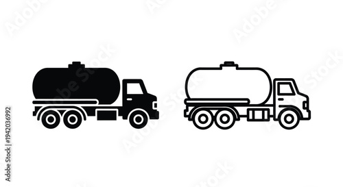 Two tanker trucks illustrated in a simple black silhouette