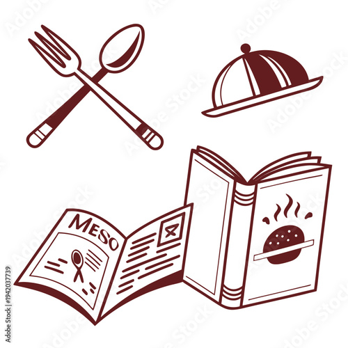Restaurant menu and food icons for culinary business branding