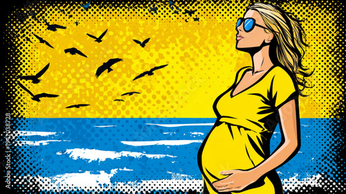 Pregnant woman in yellow dress.