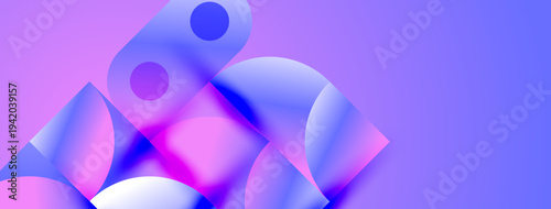 Abstract composition featuring overlapping circles, gradients. Purple, blue hues dominate design, creating modern aesthetic. Smooth transitions present.