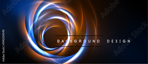 Abstract swirls, vibrant blue, orange hues. Dark background creates dramatic visual impact. Modern design element.