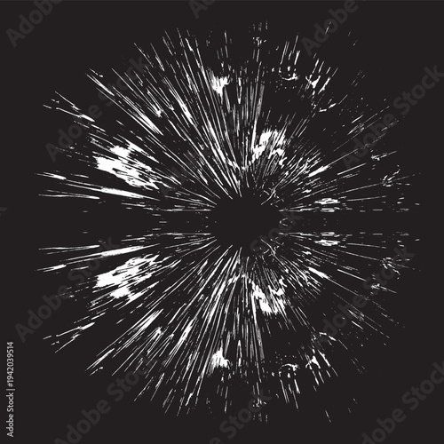 Circular starburst explosion texture. Distressed uneven grunge background. Abstract vector illustration. Overlay to create interesting effect and depth. Isolated on white background.