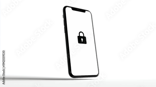 A black smartphone leans slightly with a prominent black padlock icon displayed on the white screen
