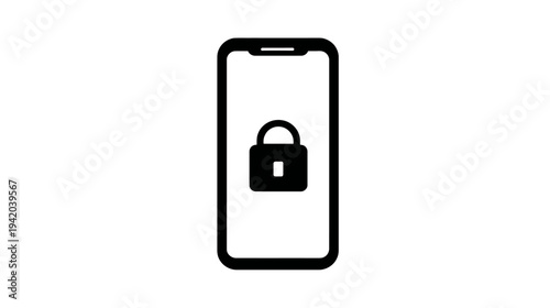Black smartphone icon featuring a lock. Design is simplistic and the image is in a minimalist style