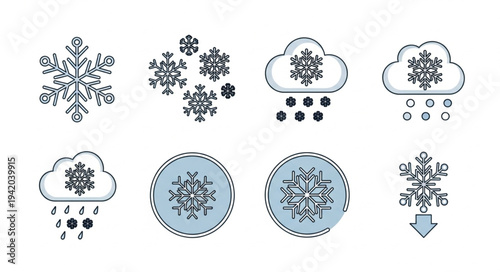 Collection of Snowflake Icons with Different Designs.