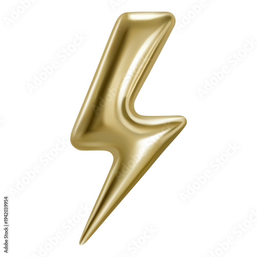 3d lightning vector metal gold flash icon in realistic style isolated vector illustration