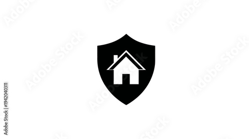 A black shield houses a white house silhouette, symbolizing safety