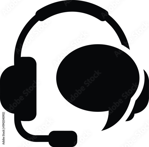 Call Center Consulting Support Flat Black Illustration Icon