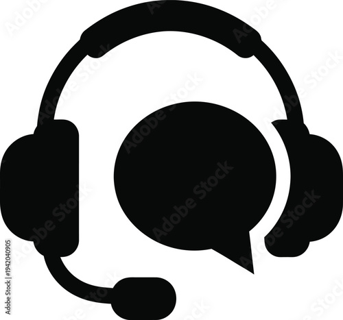 Call Center Consulting Support Flat Black Illustration Icon