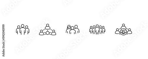 Community teamwork and group collaboration line icons