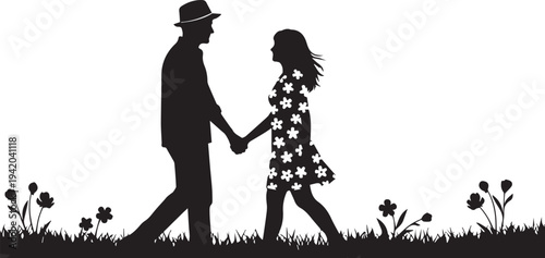 Couple silhouette vector illustration on transparent background, love theme