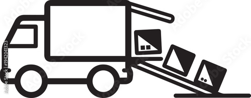 Delivery Truck Unloading Boxes on Ramp Logistics and Shipping Concept Line Art Style