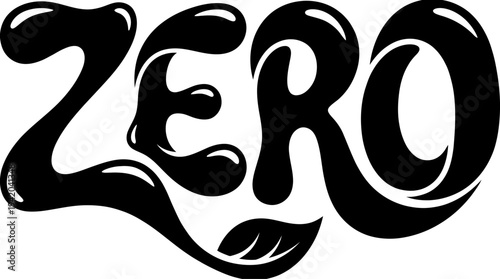 Zero waste lettering in fluid organic font style featuring small leaf detail at bottom corner