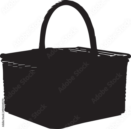 Vector silhouette illustration of a simple picnic basket with a single curved handle.